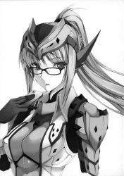 Rule 34 | 1girl, barioth (armor), breasts, capcom, cellphone, glasses, greyscale, headdress, highres, hipster, kizuki aruchu, large breasts, monochrome, monster hunter (series), phone, ponytail, solo