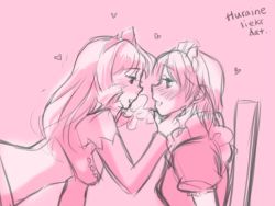 Rule 34 | 2girls, alice (embric), blush, embric of wulfhammer&#039;s castle, eye contact, face, heart, looking at another, maid, monochrome, multiple girls, pink background, pink theme, roarke (lavenderincubus), sketch, smile, the duchess of elstwhere, yuri