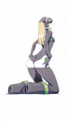 Rule 34 | 1girl, ass, black skin, blonde hair, breasts, censored, colored skin, dark-skinned female, dark skin, darling in the franxx, genista (darling in the franxx), hat, highres, joints, long hair, mecha, red eyes, robot, robot girl, robot joints, thighhighs