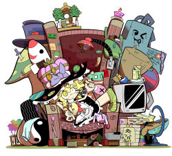 Rule 34 | 1girl, alcohol, bag, ball, beer can, billiard ball, bishamonten&#039;s pagoda, blonde hair, book, bottle, bow, box, bra, broom, can, candle, candy, cardboard box, cd, chain, chair, charm (object), circled 9, crown, doll, drink can, food, globe, hat, hat bow, henohenomoheji, highres, jewelry, key, kirisame marisa, knife, kuchibashi (9180), lamp, lollipop, math, milk carton, mimi-chan, mushroom, no parking sign, pentagram, quill, ring, road sign, sake, scroll, shanghai doll, shrine, sign, simple background, sitting, socks, solo, star (symbol), sticker, sticky note, stop sign, stuffed animal, stuffed rabbit, stuffed toy, swirl lollipop, tattoo, television, test tube, test tube rack, tire, tissue, tissue box, tokkuri, top hat, touhou, touhou (pc-98), towel, translation request, tsuchinoko, underwear, white background, wind chime, witch hat, yin yang, zipper