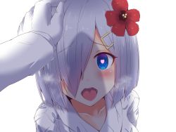 Rule 34 | 1boy, 1girl, admiral (kancolle), blush, commentary request, flower, hair ornament, hamakaze (kancolle), hand on another&#039;s head, headpat, heart, heart-shaped pupils, heavy breathing, hibiscus, highres, ikayaki, kantai collection, koumei (twinameless), looking at viewer, one eye covered, open mouth, penis awe, penis shadow, penis silhouette, shaded face, shadow, short hair, silver hair, symbol-shaped pupils