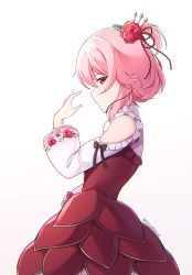 Rule 34 | 1girl, absurdres, black bow, bow, clothing cutout, dress, flower, hair flower, hair ornament, hand up, highres, long sleeves, looking at viewer, looking to the side, maullarmaullar, nijisanji, nijisanji en, pink eyes, pink hair, profile, red dress, red flower, red rose, rose, rosemi lovelock, rosemi lovelock (1st costume), short hair, shoulder cutout, simple background, solo, thorns, twitter username, virtual youtuber, white background, white flower, white rose