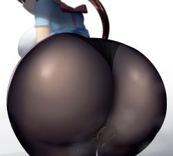 Rule 34 | 1girl, ass, ass focus, black panties, black pantyhose, breasts, brown hair, creatures (company), foreshortening, game freak, highres, huge ass, large breasts, nintendo, panties, panties under pantyhose, pantyhose, pokemon, pokemon bw2, pussy juice, rosa (pokemon), sana!rpg, solo, underwear, white background