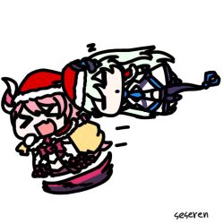 Rule 34 | &gt; &lt;, animated, animated gif, christmas, dragging, lowres, multiple girls, open mouth, running, seseren, sleeping, zzz