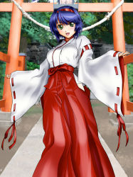 Rule 34 | 1girl, hakama, hakama skirt, japanese clothes, miko, morisu, original, red hakama, skirt, solo, torii