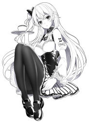 Rule 34 | 1girl, :o, blush, bow, braid, breasts, collared shirt, cup, emily stock, full body, greyscale, hair between eyes, hair bow, hand up, head tilt, holding, holding tray, juliet sleeves, knees up, long hair, long sleeves, medium breasts, monochrome, one side up, original, pantyhose, parted lips, puffy sleeves, ririko (zhuoyandesailaer), shirt, shoes, sidelocks, simple background, sitting, skirt, solo, striped bow, striped clothes, striped skirt, thighband pantyhose, tray, underbust, vertical-striped clothes, vertical-striped skirt, very long hair, white background
