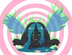 Rule 34 | aura, blue hair, blush, chrysalis (my little pony), green eyes, lowres, magic, my little pony, my little pony: friendship is magic, personification, sweat