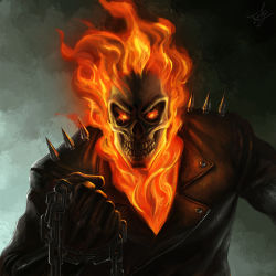Rule 34 | 1boy, burning, capcom, chain, fire, fire, flaming eyes, ghost rider, highres, jacket, leather, leather jacket, male focus, marvel, marvel vs. capcom, marvel vs. capcom 3, no humans, satoyuki, skull, solo, spikes, studded