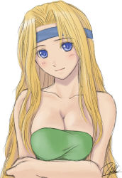 Rule 34 | 1990s (style), 1girl, blonde hair, blue eyes, breasts, celes chere, cleavage, female focus, final fantasy, final fantasy vi, headband, large breasts, long hair, retro artstyle, signature, simple background, sketch, solo, yukihiro