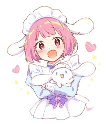 Rule 34 | + +, 1girl, animal, animal ears, aoiyui, apron, blue bow, blue bowtie, blue dress, bow, bowtie, cinnamoroll, dog, dog ears, dress, heart, highres, holding, holding animal, looking at viewer, maid, maid apron, maid headdress, ootori emu, open mouth, pink eyes, pink hair, project sekai, puffy sleeves, sanrio, simple background, smile, star (symbol), upper body, white background