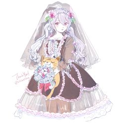 Rule 34 | 1girl, dress, flower, granblue fantasy, orchid, orchis, tribute (tributism), veil, wedding dress, white background