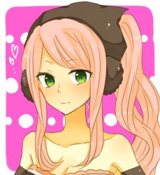 Rule 34 | 1girl, bandana, breasts, cleavage, fairy tail, green eyes, heart, long hair, meredy (fairy tail), natsu (artist), pink hair, ponytail, portrait, solo