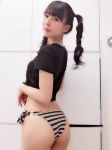 Rule 34 | 1girl, animated, asian, ass, bikini, black hair, drill hair, from behind, highres, japanese (nationality), kawasaki aya, looking at viewer, model, photo (medium), solo, striped, swimsuit, tagme, twintails, video