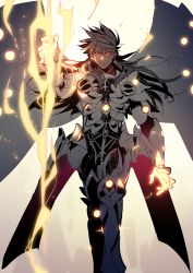 Rule 34 | 1boy, armor, blue hair, closed mouth, dark-skinned male, dark blue hair, dark skin, earrings, fate/grand order, fate (series), fighting stance, floating hair, gloves, hair between eyes, highres, jewelry, koshiro itsuki, lance, light particles, long hair, long sleeves, looking at viewer, male focus, monochrome, polearm, red eyes, romulus (fate), romulus quirinus (fate), simple background, sketch, smile, solo, upper body, very long hair, weapon, wings