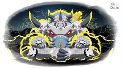 Rule 34 | armor, brother and sister, digimon, digimon (creature), electricity, ginkakumon, ginkakumon promote, horns, kinkakumon, looking at viewer, red eyes, siblings