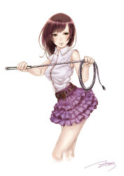 bad_id bad_pixiv_id bow brown_hair frilled_skirt frills lips original skirt sleeveless solo whip zozo