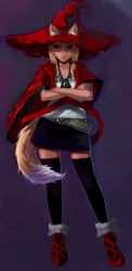 Rule 34 | animal ears, bad id, bad pixiv id, beni-syoga, blonde hair, blue eyes, braid, hat, original, red hat, solo, tail, thighhighs, witch hat