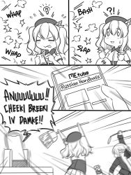 Rule 34 | 2girls, ak-12 (girls&#039; frontline), brand name imitation, broom, cellphone, comic, crossover, english text, fight cloud, girls&#039; frontline, greyscale, guin guin, kantai collection, kashima (kancolle), light bulb, meme, moneybag, monochrome, multiple girls, phone, smartphone, sound effects, tongue, tongue out