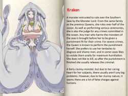 Rule 34 | breasts, character profile, crossed arms, kraken, mon-musu quest!, monster girl, octopus, tentacles, tentacle hair, translated
