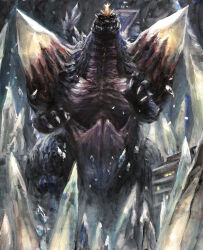 Rule 34 | absurdres, alien, city, claws, crest, crystal, crystal fortress, dinosaur, floating, floating object, fukuoka (city), fukuoka tower, g.n.a, giant, giant monster, glowing, glowing crest, glowing crystal, glowing eyes, godzilla (series), godzilla vs. spacegodzilla, highres, kaijuu, levitation, looking at viewer, looking down, monster, no humans, real world location, red eyes, shoulder spikes, space monster, spacegodzilla, spiked tail, spikes, tail, toho, tusks