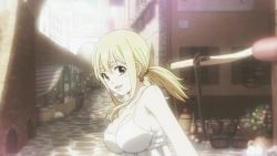 Rule 34 | 1girl, animated, blonde hair, bouncing breasts, breasts, cleavage, earrings, fairy tail, highres, jewelry, large breasts, looking at viewer, lucy heartfilia, smile, tagme, twintails, video