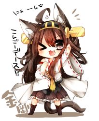 Rule 34 | &gt;:3, &gt;;d, &gt; o, 10s, 1girl, :3, ;d, animal ears, bad id, bad pixiv id, black eyes, brown hair, cat ears, cat tail, fang, hairband, kaenuco, kantai collection, kemonomimi mode, kongou (kancolle), long hair, one eye closed, open mouth, smile, solo, tail, v-shaped eyebrows, wink