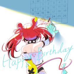 Rule 34 | 1girl, animal ears, asymmetrical sleeves, calendar (object), collar, detached sleeves, dice hair ornament, february, hair ornament, hakos baelz, happy birthday, highres, hololive, hololive english, mouse ears, mouse tail, red hair, spiked collar, spikes, tail, twintails, virtual youtuber, xi pu
