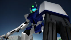 Rule 34 | 3d, gm sniper ii, gradient background, gun, gundam, gundam side story: rise from the ashes, mecha, no humans, robot, shield, solo, weapon