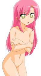 Rule 34 | 1girl, absurdres, artist request, breasts, covered erect nipples, flat chest, hair ornament, hairclip, hayate no gotoku!, highres, hip focus, katsura hinagiku, long hair, looking back, nipples, nude, nude filter, open mouth, pink hair, pussy, thighs, third-party edit, transparent background, uncensored, vector trace, yellow eyes
