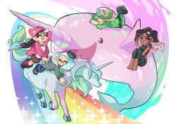 Rule 34 | 4girls, ankle boots, aqua hair, barefoot, baseball cap, beanie, black footwear, black hair, black headwear, black pants, black shirt, black shorts, black skirt, blue footwear, blunt bangs, boots, callie (splatoon), camisole, casual, closed eyes, commentary, cousins, crossed arms, crown, dark-skinned female, dark skin, english commentary, gomipomi, green headwear, green jacket, grey shirt, grin, hat, hat ornament, hugging own legs, inkling player character, jacket, long hair, long sleeves, looking at another, lying, marie (splatoon), marina (splatoon), medium hair, midriff, mole, mole under eye, mole under mouth, multicolored hair, multiple girls, narwhal, nintendo, octoling, on stomach, open clothes, open jacket, open mouth, paint splatter, pants, pantyhose, pearl (splatoon), pink hair, pink skirt, pointy ears, purple headwear, purple jacket, purple legwear, rainbow, riding, sharp teeth, shirt, short hair, shorts, sitting, skirt, smile, socks, splatoon (series), splatoon 1, splatoon 2, squidbeak splatoon, star (symbol), star hat ornament, suction cups, teeth, tentacle hair, two-tone hair, unicorn, very long hair, white hair, white shirt