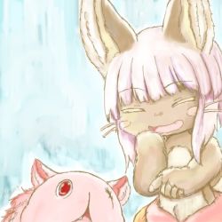 Rule 34 | 10s, artist request, rabbit, closed eyes, furry, lowres, made in abyss, mitty (made in abyss), nanachi (made in abyss), open mouth, white hair