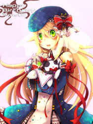 Rule 34 | 1girl, arc system works, bad id, bad pixiv id, bare shoulders, beret, blazblue, blonde hair, blush, bow, bowtie, character doll, character name, crossed arms, detached sleeves, doll, dress, female focus, green eyes, hair ornament, happy birthday, hat, kuro yuzu, lao jiu, long hair, noel vermillion, open mouth, panda, ragna the bloodedge, red ribbon, ribbon, solo