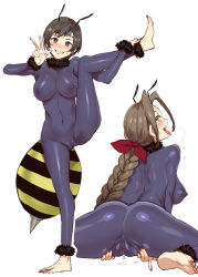 Rule 34 | 2girls, aerith gainsborough, antennae, ass, barefoot, bee suit, black hair, black legwear, blush, bodystocking, bodysuit, braid, breasts, brown hair, cameltoe, cleft of venus, covered erect nipples, covered navel, earrings, feet, female focus, final fantasy, final fantasy vii, full body, green eyes, happy, headband, heavy breathing, jewelry, large breasts, latex, latex suit, leg up, long hair, looking at viewer, mizuryu kei, multiple girls, nail polish, nails, naughty face, navel, purple nails, pussy, pussy juice, shiny clothes, short hair, simple background, single braid, skin tight, smile, spread legs, spread pussy, standing, stinger, striped, sweat, teeth, thighhighs, tongue, tongue out, v, very long hair, white background, yuffie kisaragi