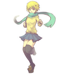 Rule 34 | 1girl, blonde hair, green scarf, scarf, solo, thighhighs