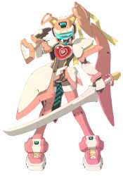 1girl fei-yen female_focus full_body heart mecha robot shield solo sword virtual_on weapon white_background