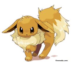 Rule 34 | artist name, brown eyes, brown fur, creatures (company), eevee, game freak, gen 1 pokemon, highres, looking at viewer, nintendo, pokemon, pokemon (creature), rorosuke, simple background, solo, two-tone fur, white background