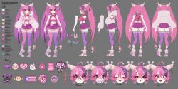 Rule 34 | 1girl, ahoge, anger vein, asymmetrical legwear, bell, breasts, cat, character sheet, cleavage, cropped shirt, demon girl, demon horns, demon tail, demon wings, earrings, emoji, epebe, fang, frilled skirt, frilled thighhighs, frills, full body, fur jacket, furby, hair ornament, hairclip, heart, heart ahoge, heart earrings, heart hair ornament, heterochromia, highres, horns, ironmouse, ironmouse (trickstar), jacket, jewelry, jingle bell, long hair, looking at viewer, mask, medium breasts, monkey, mouth mask, multicolored hair, multicolored nails, navel, official alternate costume, official art, pin, pink footwear, pink hair, pink shirt, pink thighhighs, puerto rican flag, purple eyes, purple hair, purple skirt, purple thighhighs, round eyewear, shirt, skirt, smile, standing, streaked hair, surgical mask, tail, tail bell, tail ornament, thighhighs, twintails, very long hair, virtual youtuber, vshojo, white horns, white mask, wings