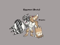 Rule 34 | clenched hands, digimon, digimon (creature), eater (digimon), gigasmon, grey background, highres, original, simple background, solo, spikes