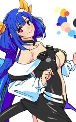 Rule 34 | 1girl, bare shoulders, belt, bow, breasts, choker, collarbone, dizzy (guilty gear), guilty gear, guilty gear x, guilty gear xx, hair bow, hair rings, iwamoto eiri, large breasts, long sleeves, looking at viewer, midriff, puffy long sleeves, puffy sleeves, red eyes, ribbon, sideboob, solo, tail, twintails, underboob, yellow bow, yellow ribbon