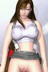 Rule 34 | 1990s (style), 1girl, 3d, animated, animated gif, breasts, brown hair, censored, earrings, covered erect nipples, fighting cuties, final fantasy, final fantasy vii, highres, jewelry, large breasts, long hair, no panties, penis, sex, suspenders, tank top, tifa lockhart, vaginal