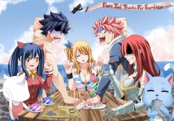 Rule 34 | 2boys, 3girls, angry, black hair, blonde hair, blue hair, blush, breasts, charle (fairy tail), claudia dragneel, cleavage, erza scarlet, fairy tail, gray fullbuster, happy (fairy tail), large breasts, long hair, lucy heartfilia, multiple boys, multiple girls, natsu dragneel, open mouth, pink hair, red hair, short hair, small breasts, smile, tagme, wendy marvell