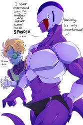 ... 2boys abs amiz06 armor artist_name asymmetrical_bangs biceps black_bodysuit black_male_underwear black_nails blonde_hair blood blue_skin blush bodysuit bulge colored_skin commentary cooler_(dragon_ball) cowboy_shot dragon_ball dragonball_z english_commentary english_text fingernails forehead_blush gloves hand_on_own_hip hand_up highres looking_ahead male_focus male_underwear multiple_boys muscular muscular_male nose_blush nosebleed open_mouth parted_bangs parted_lips pectorals profile purple_skin red_eyes saiyan_armor salza scouter short_hair simple_background spandex standing sweat tail teeth twitter_username underwear upper_teeth_only v-shaped_eyebrows vambraces white_background white_gloves wide-eyed