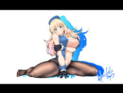 Rule 34 | 10s, 1girl, adapted costume, atago (kancolle), bad anatomy, bad feet, bare arms, bare shoulders, beret, black gloves, black pantyhose, blonde hair, blue eyes, breasts, center opening, covered erect nipples, gloves, hat, hori shin, kantai collection, large breasts, long hair, navel, pantyhose, signature, sleeveless, smile, solo