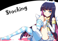 Rule 34 | 10s, 1girl, bad id, bad pixiv id, chata maru (irori sabou), colored inner hair, feet, halo, multicolored hair, panty &amp; stocking with garterbelt, sock pull, solo, stocking (psg), striped clothes, striped thighhighs, thighhighs