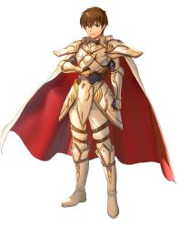 Rule 34 | 1boy, armor, boots, brown eyes, brown hair, cape, clenched hand, faulds, fingerless gloves, fire emblem, fire emblem: thracia 776, fire emblem heroes, full body, gauntlets, gloves, highres, leif (fire emblem), looking at viewer, male focus, nintendo, official art, pants, short hair, shoulder armor, solo, standing, transparent background, white armor, white footwear