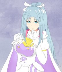 Rule 34 | 1girl, aqua hair, bad id, bad pixiv id, cape, closed mouth, dress, estherelaitea, gloves, golden sun, highres, long hair, long sleeves, mia (golden sun), ponytail, solo, white gloves, wide ponytail