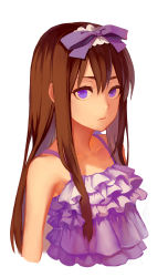Rule 34 | 1girl, :/, absurdres, bad id, bad pixiv id, bare shoulders, brown hair, camisole, closed mouth, collarbone, commentary, cropped torso, hair between eyes, hair ribbon, highres, kurenai907, long hair, looking at viewer, original, purple eyes, purple ribbon, ribbon, simple background, sketch, solo, upper body, white background