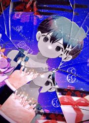 Rule 34 | 1boy, birthday cake, black eyes, black hair, cake, candle, cb ge000, closed mouth, colored skin, expressionless, food, happy birthday, highres, looking at viewer, omori, omori (omori), solo, white skin