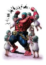 Rule 34 | absurdres, age difference, blue hair, capcom, child, colored skin, family, father and daughter, hakan, hakan&#039;s daughter, hakan&#039;s daughters, hakan&#039;s wife, highres, ikeno daigo, manly, muscular, official art, red skin, size difference, street fighter, street fighter iv (series)