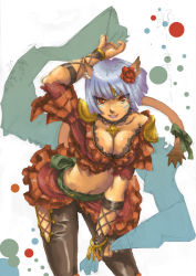 Rule 34 | 00s, 1girl, animal ears, bow, breasts, cat girl, cleavage, dancer, final fantasy, final fantasy xi, frills, large breasts, mithra (ff11), solo, tail